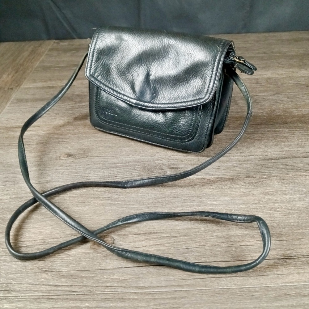 Fossil Black Leather Crossbody Bag